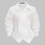 Button Irregular Ruched Long-Sleeve Shirt – Wrena