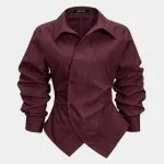 Button Irregular Ruched Long-Sleeve Shirt – Wrena