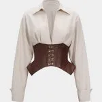 Linen Patchwork Metallic Buckle Long-Sleeve Shirt – Wrena