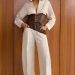 Linen Patchwork Metallic Buckle Long-Sleeve Shirt – Wrena