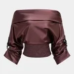 Faux Leather Quilted Patchwork Off Shoulder Long-Sleeve Shirt – Wrena
