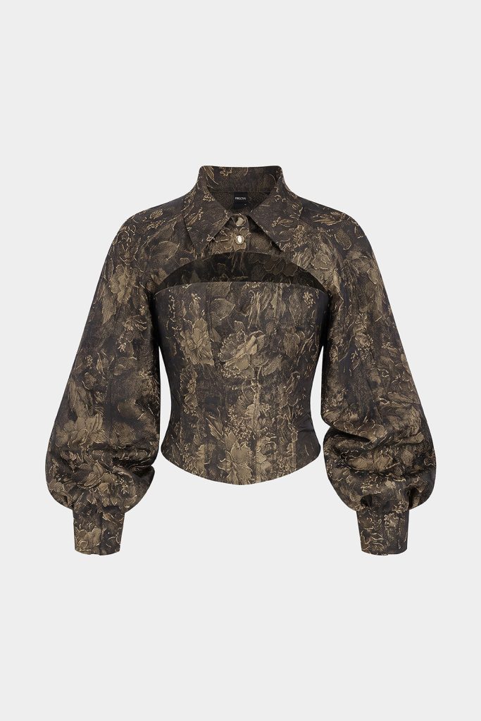 Jacquard Cut Out Long-Sleeve Top