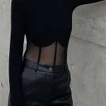 Mesh Patchwork Corset Round Neck Long-Sleeve Top – Wrena