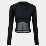 Mesh Patchwork Corset Round Neck Long-Sleeve Top – Wrena