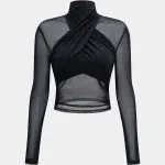 Mesh Sheer Ruched Long-Sleeve Top – Wrena