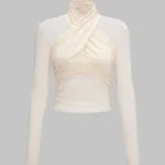 Mesh Sheer Ruched Long-Sleeve Top – Wrena