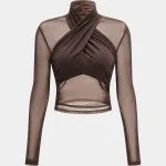 Mesh Sheer Ruched Long-Sleeve Top – Wrena