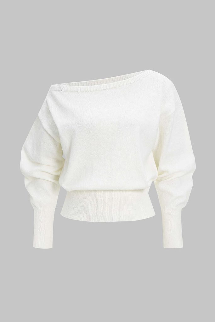 Knit One Shoulder Asymmetrical Long-Sleeve Top