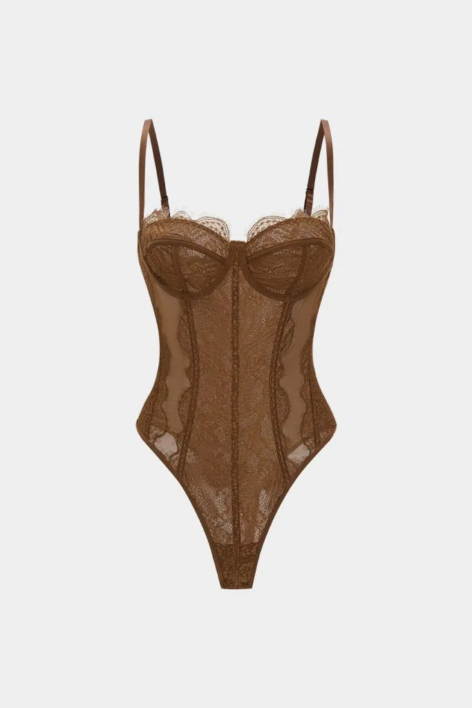 Mesh Sheer Patchwork Bustier Corset Slip Sleeveless Bodysuit