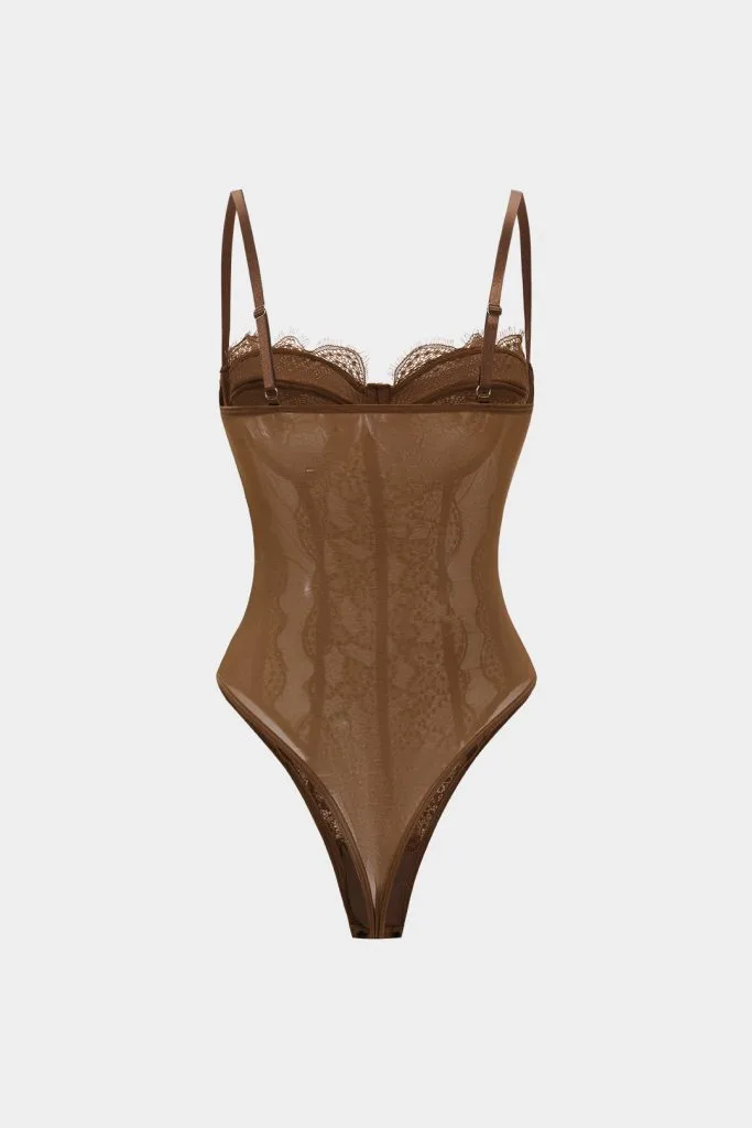 Mesh Sheer Patchwork Bustier Corset Slip Sleeveless Bodysuit – Wrena