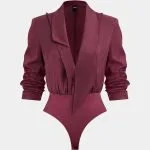 Notched Lapel Asymmetrical Long Sleeve Bodysuit – Wrena