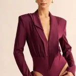 Notched Lapel Asymmetrical Long Sleeve Bodysuit – Wrena