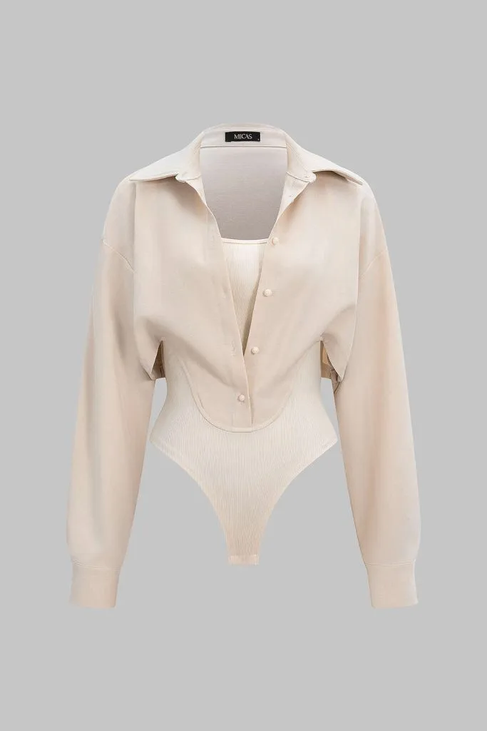 Patchwork Button Long Sleeve Bodysuit – Wrena