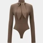 Round Neck Tie Front Long-Sleeve Bodysuit – Wrena