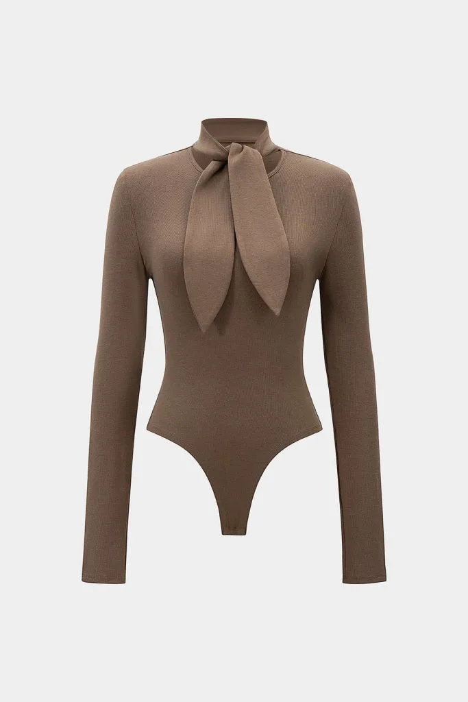 Round Neck Tie Front Long-Sleeve Bodysuit – Wrena