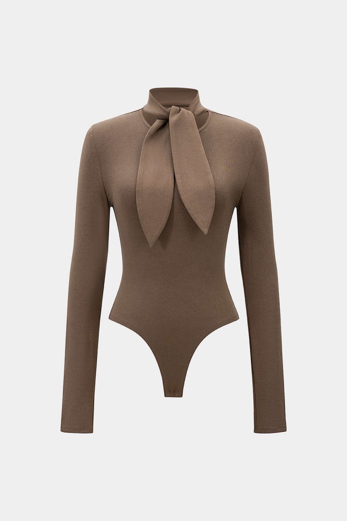 Round Neck Tie Front Long-Sleeve Bodysuit