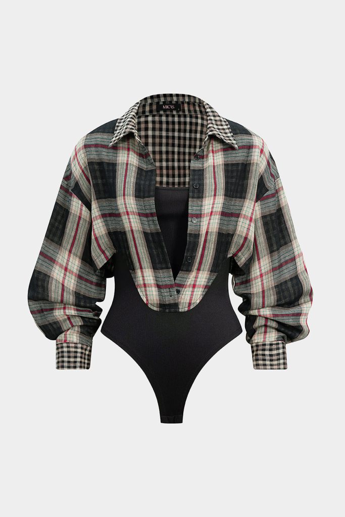Plaid Print Long Sleeve Bodysuit