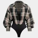 Plaid Print Long Sleeve Bodysuit – Wrena