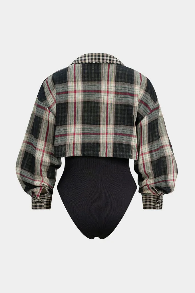 Plaid Print Long Sleeve Bodysuit – Wrena