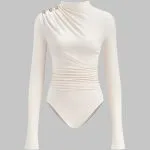 Asymmetrical Button Ruched Long Sleeve Bodysuit – Wrena
