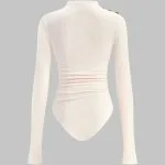 Asymmetrical Button Ruched Long Sleeve Bodysuit – Wrena