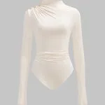 Asymmetrical Button Ruched Long Sleeve Bodysuit – Wrena