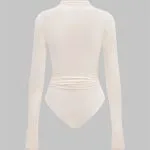 Asymmetrical Button Ruched Long Sleeve Bodysuit – Wrena