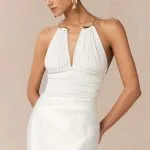 Metallic Decor Halter Neck Ruched Sleeveless Backless Bodysuit – Wrena