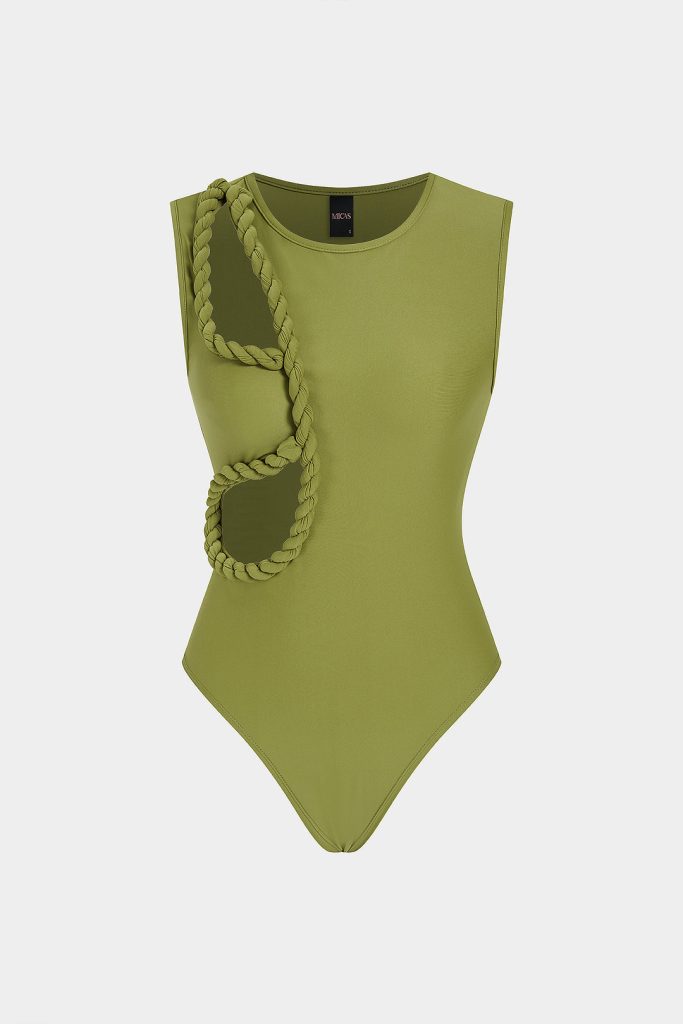 Round Neck Twist Knot Cut Out Sleeveless Bodysuit