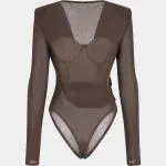 Lace Patchwork Mesh Draped Cowl Neck Long Sleeve Bodysuit – Wrena