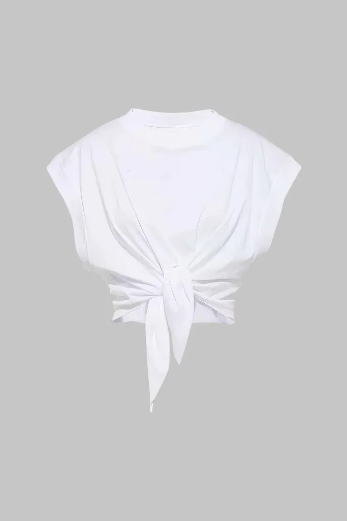 Solid Ruched Tie Front T-Shirt – Wrena