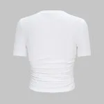 Letter Embroidery Round Neck Ruched Short Sleeve T-Shirt – Wrena
