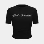 Letter Embroidery Round Neck Ruched Short Sleeve T-Shirt – Wrena