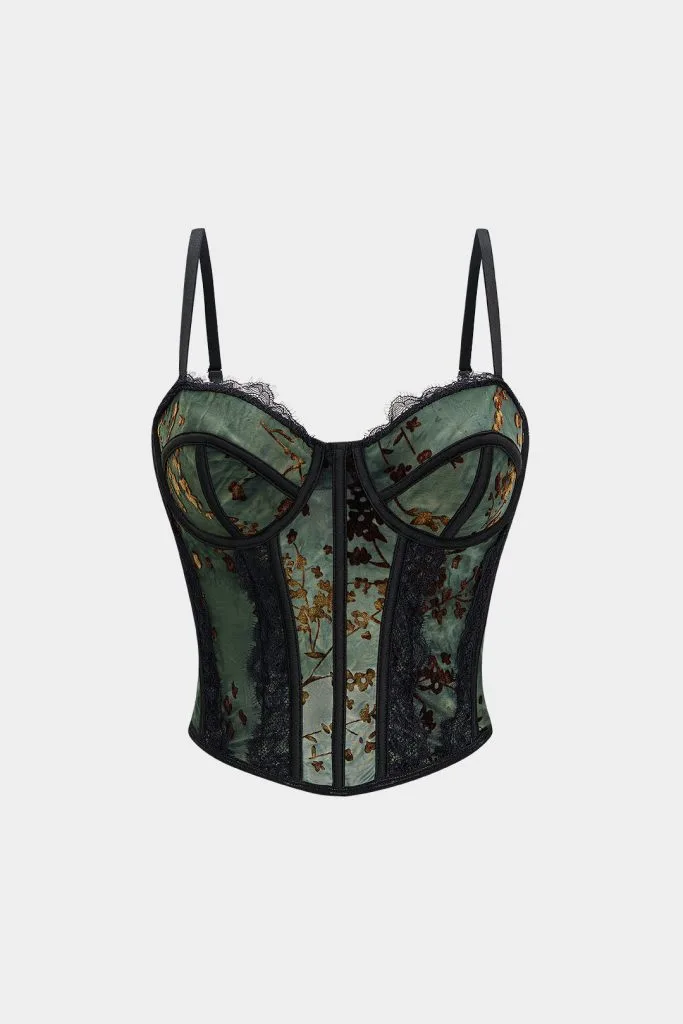 Retro Print Lace Trim Bustier Corset Cami Top – Wrena