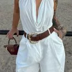 Draped Cowl Halter Neck Metallic Backless Tank Top – Wrena