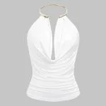 Draped Cowl Halter Neck Metallic Backless Tank Top – Wrena