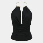 Draped Cowl Halter Neck Metallic Backless Tank Top – Wrena
