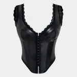 Faux Leather Patchwork Lace Trim Corset Cami Top – Wrena