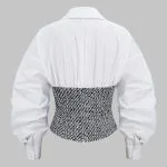 Tweed Patchwork Asymmetrical Gigot Long-Sleeve Shirt – Wrena