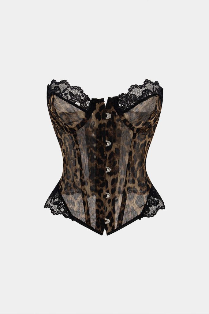 Leopard Print Mesh Patchwork Tube Top