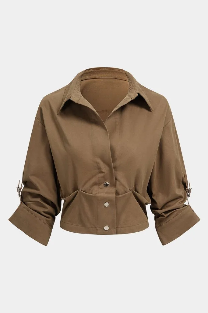 Button Ruched Short-Sleeve Shirt – Wrena