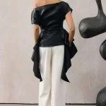 Faux Leather One Shoulder Ruched Short Sleeve Top – Wrena